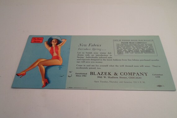 Vintage Earl Moran Advertising Ink Blotter Pin Up Girl Open Season Brown & Bigelow St.Paul Minnesota W W II