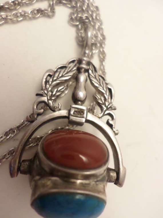 Turquoise, Tiger Eye, Malachite, carnelian rolling gemstone amulet necklace Sterling Silver M O