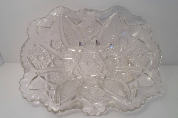 Antique American Pattern Glass Press Cut Fluted Rectagle Bowl Beautiful Polished