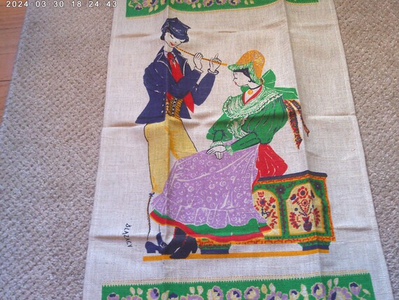 Vintage new old stock Polish Linen Ceramos imported Polish couple with flute Slazacy Poland