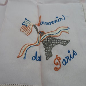Vintage Souvenir of Paris Pink Silk Handkerchief Embroidered WWI Early American Flag Eiffel Tower