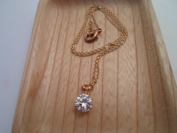 Vintage Brilliant Cut 2 ct Cubic Zirconia Necklace Pendant 18" Chain Stunning Stone 1990's