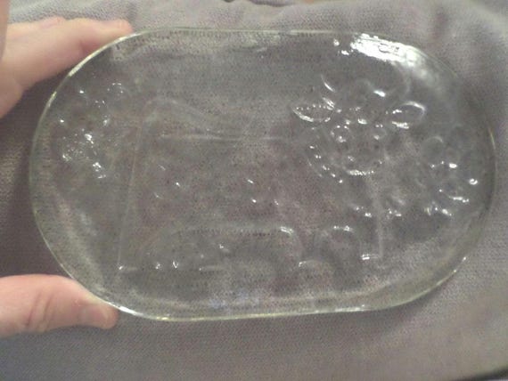 Vintage 60's cute cow and flowers icy glass paperweight, trivet, napkin weight Finland