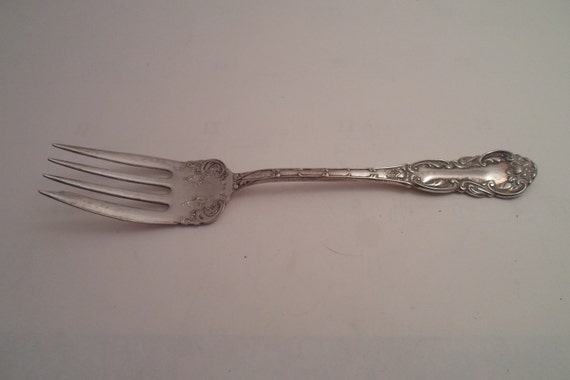 Antique Silver Plate Meat Fork Roses Foilage Flowers Marked 1865 H Sears and Son. 8"