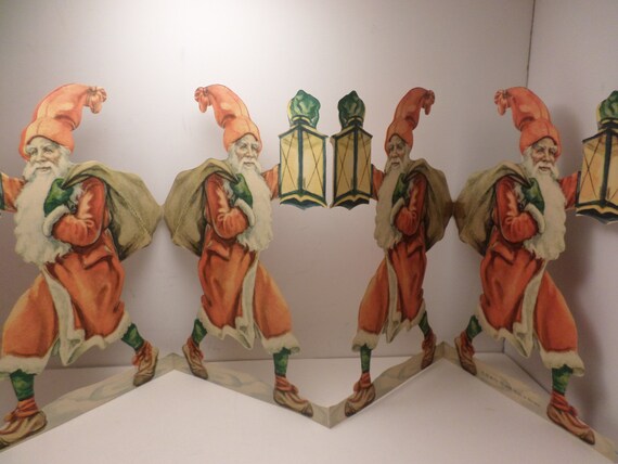 Vintage double sided Santa Claus Christmas Cut Out E. O. & Co. Nr 6107 Made in Sweden