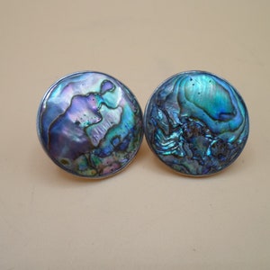 Vintage Sterling Silver and Abalone Art Deco Earrings Screw on Signed on Back Cultural beauty.