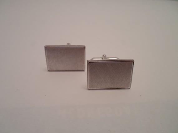 Vintage Mid Century Brushed Silver French Cuff Links Great 60's Era Simple Design