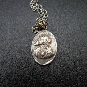 Vintage Sterling Silver Sacred Heart Medal and Chain Beautiful Face of Jesus
