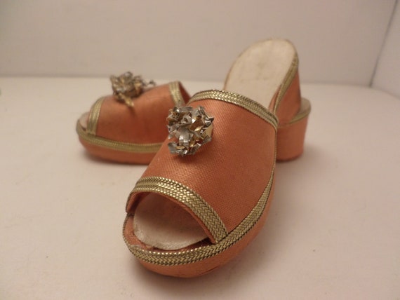 Vintage collectable MCM satin slippers sandals 1950's 4"