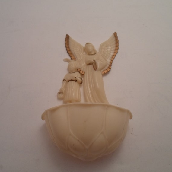 Vintage Post WWII Era Catalin hard plastic Guardian Angel Holy Water Font Angel Child Made in USA Hartland Wisc. Spiritual Christian