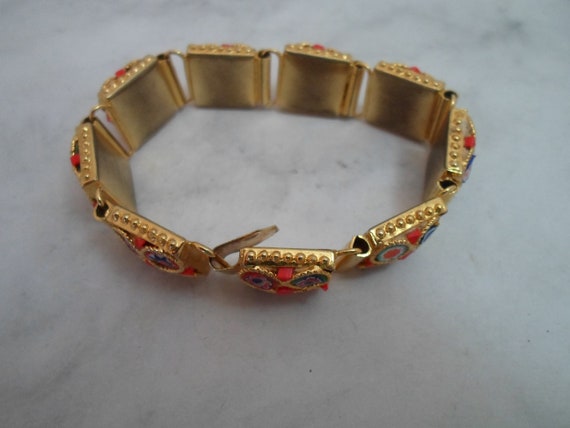 Vintage Bracelet Mosaic Painted Tiles Floral Gold… - image 3