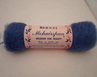 Vintage Bernat Mohair Yarn 1 oz skein Brilliant Blue Mohairspun USA