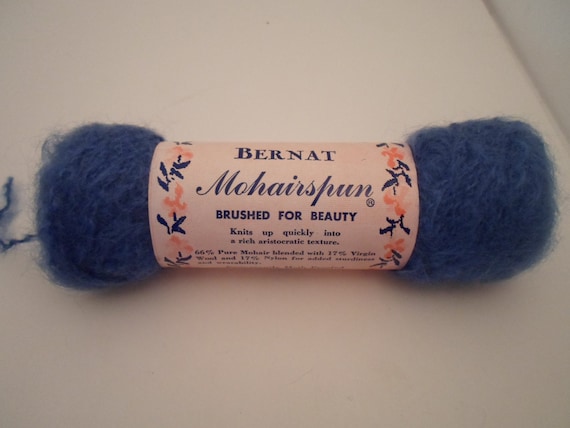 Vintage Bernat Mohair Yarn 1 oz skein Brilliant Blue Mohairspun USA