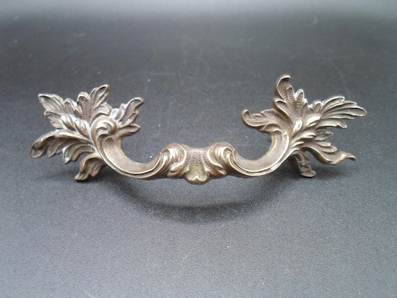 Vintage French Style Brass Drawer Pull Leaf Motif 5"wide Lovely Design