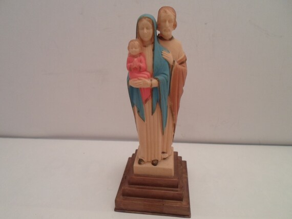 Vintage Holy Family Statue Joseph Mary Child Jesus dated 1962 Spiritual Icon Patron of Families Mother Father Child Catholic