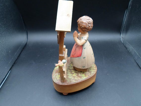 Girl Praying Wayside Stand Music Box is Missing Vintage adorable Italian