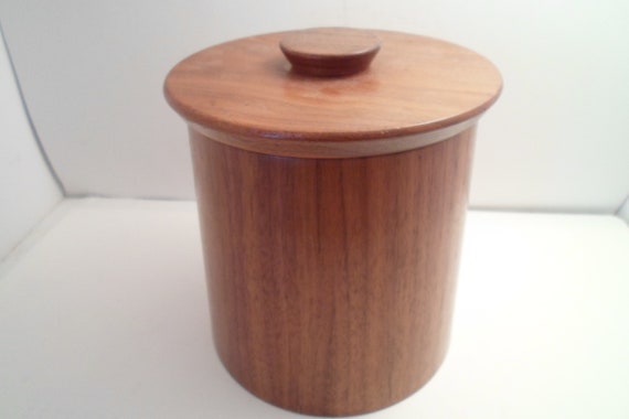 Mid Century Mod Gladmark Burbank California Walnut Wood Canister Jar Crackers Pens Pencils Desk top organizer Storage