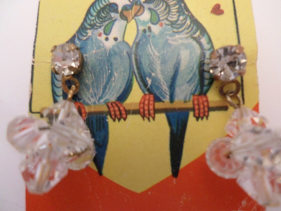vintage 60's crystal cluster dangle earrings on rhinestone post gold tone metal
