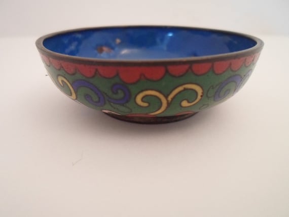 Antique Vintage Small Mini Chinese Cloisonne' Finger Bowl Salt Dip Rare Size as is