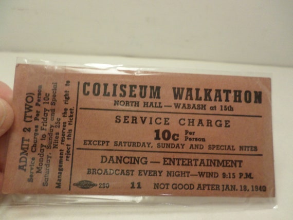 Vintage ephemera 1940s ticket to a dancehall Walkathon Chicago