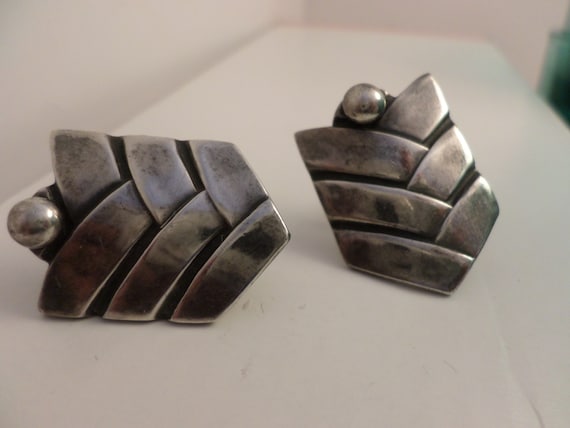 Fabulous Deco Vintage Los Costillo 480 Sterling Silver earrings 40's