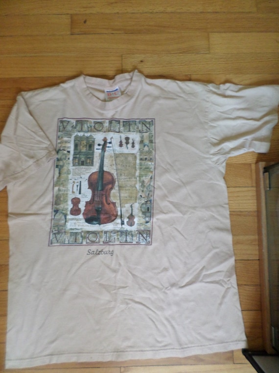 Vintage Salzburg Violin t shirt tan size L B&C la… - image 1