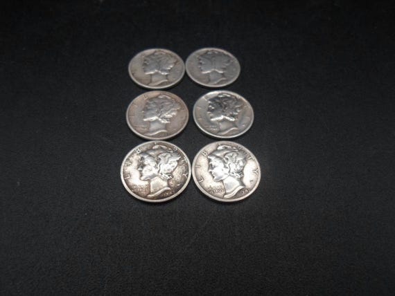 Mercury Dimes 6 Silver 1936, 1942, 2/1943, 2/1945 USA Coins Ten cent beautiful