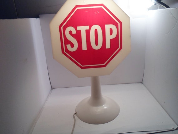 Vintage 70's Octagon Shaped Table Lamp with Road Info Works Lights Adorable Decorative Lighting Anywhere Business Home Made in USA