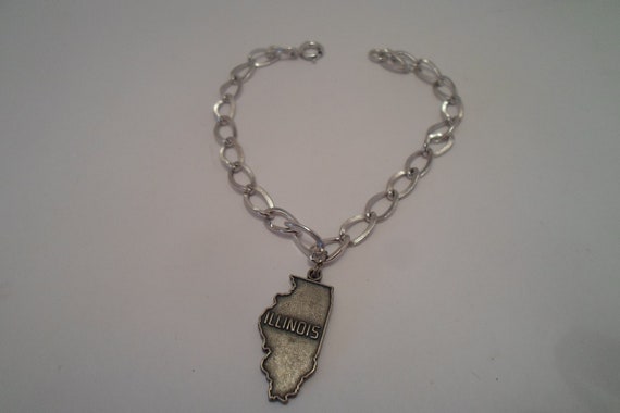 Vintage Sterling Silver State of Illinois The Prairie State Link Bracelet & Charm