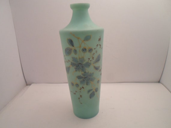 Antique Victorian Hand Painted Vase Tall Bottle Neck Age of Elegance Robin Egg Blue 1900's Gilded Age Style