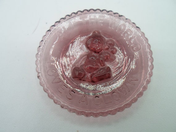 Vintage Mini Violet Glass Clown Plate All The World Loves A Clown 1980's