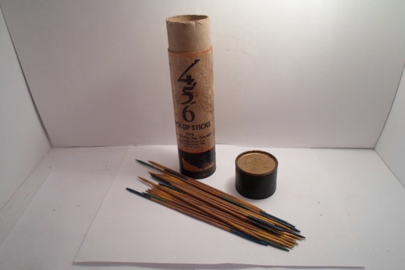 Antique Original 456 Pick Up Sticks Made in usa Wood Sticks Philadelphia Pa. has lid and sticks