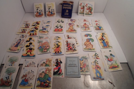 Antique Art Deco Walt Disney Shufeled Symphonies Mickey Mouse Card Game 1930's Hand Colored Litho's Beautifully Colored Characters Genuine