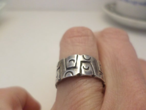 Vintage Mexican silver ring stamped hallmarked Modernist, MCM