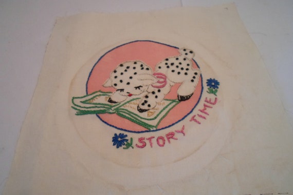 Antique Vintage Quilt Square 9" x 9" Cotton Embroidered Quilt Square Wake Up Time Lamb Ready to Quilt or Frame