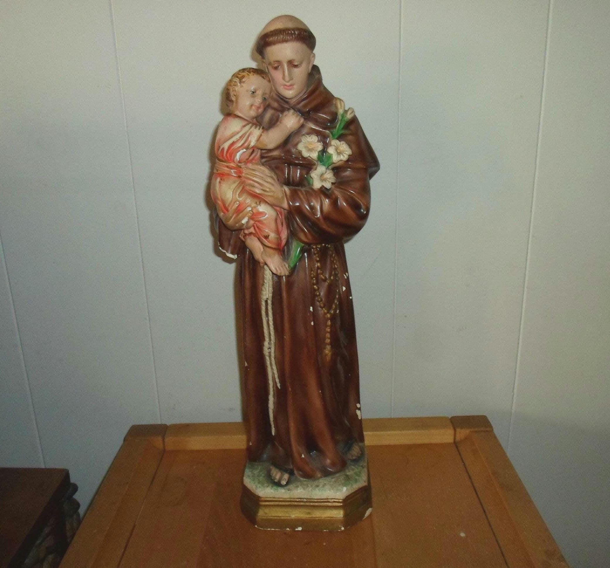 Saint Anthony ディストリビューター Vintage Saint Anthony Chalkware Statue: Columbia Statuary Italy
