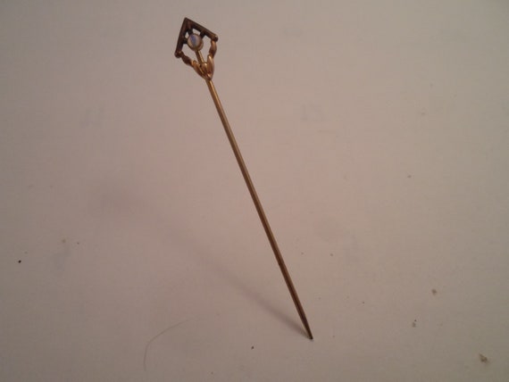 Antique Gold Plate Fire Opal Stick Pin Hat Pin Scarf Ascot Lapel Victorian Edwardian Use or Re Purpose Delightful Find