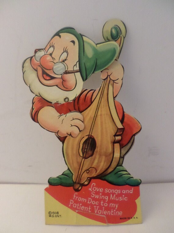 Snow White and the 7 Dwarfs Doc vintage 30s Valentine that moves! USA Walt Disney