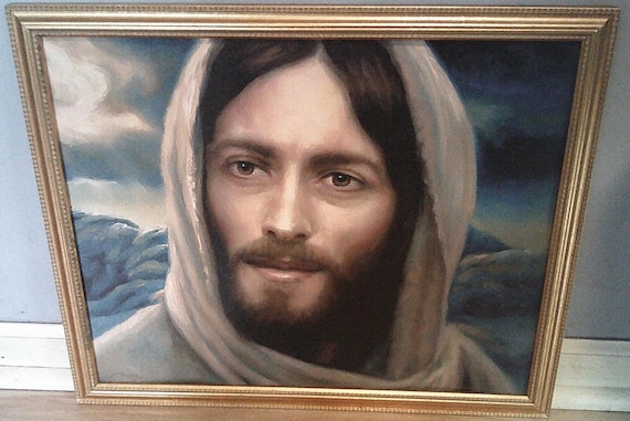 Vintage Print Jesus Christ Blessed Savior Forgiving Eyes and Peaceful Face Christian Catholic