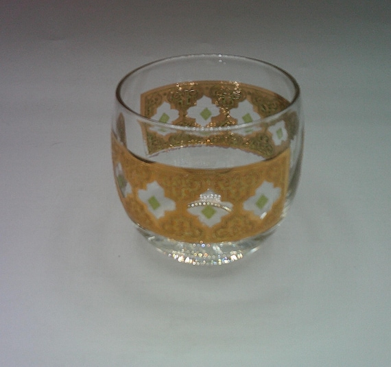 Vintage Culver Valencia 22k Gold Roly Poly Glass 0n the Rocks 3"