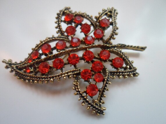 Tangerine Brilliant rhinestone vintage cluster leaf Pin Brooch 1960's Scarf Lapel Jean Hat pin
