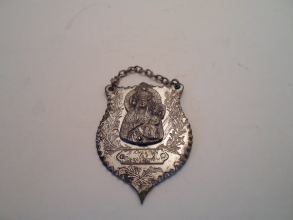 Vintage Our Lady of Czestochowa Mini Metal Wall Plaque Pamiantka Czestochowa Inscribed on Front
