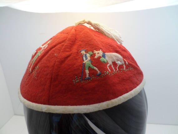 Switzerland Swiss vintage childs beanie wool embroiderded so sweet goat children +