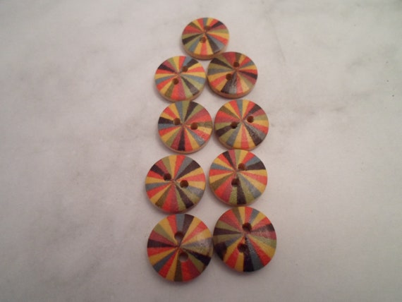 Vintage Wood Buttons Color Wheel Design 9 total Great colors 1990's