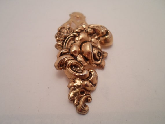 Vintage Lisner Stunning Scarf Dress Clip Fur Roses Leaves Signed 1940's