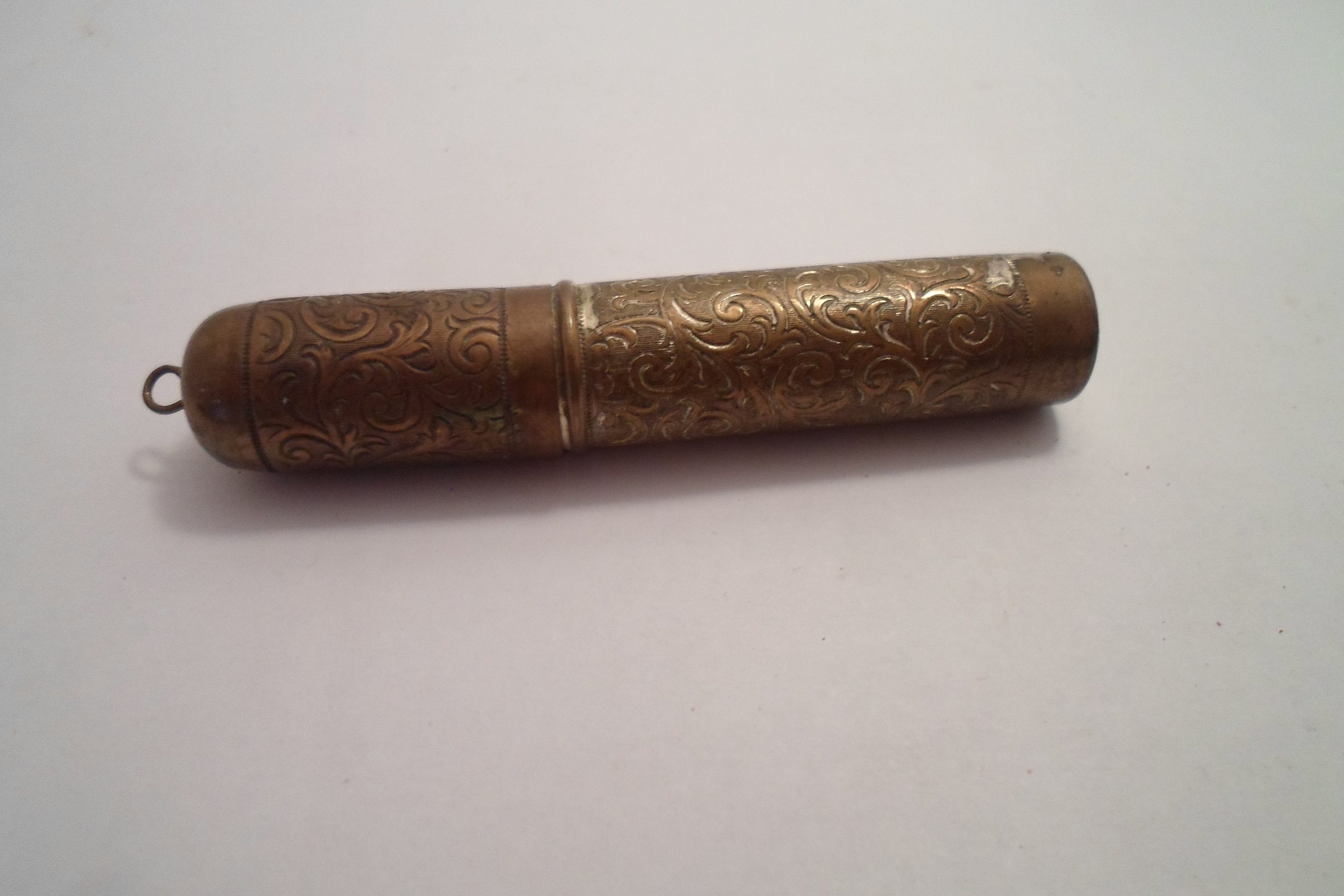 Antique Victorian Fancy Engraved Needle Case Pendant Worn On Chain