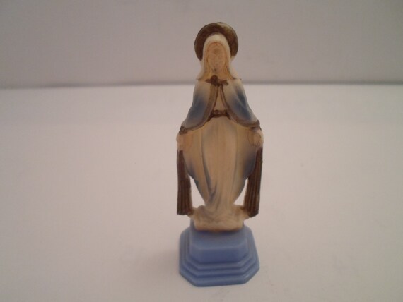 Vintage Celluloid Min Statue Blessed Mary Virgin Immaculate Spiritual Icon Catholic Mother of Jesus