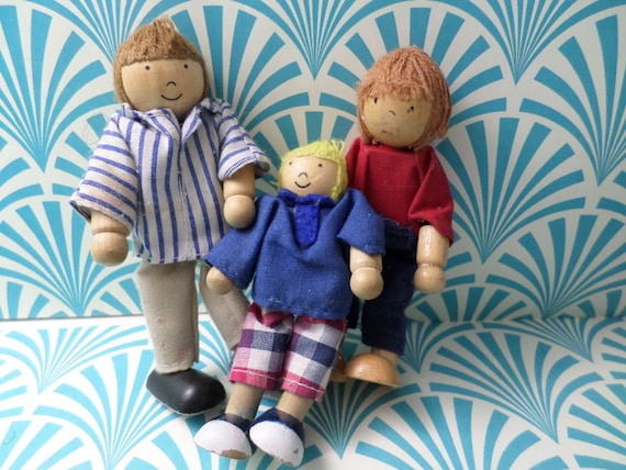 Vintage wooden GOKI dollhouse wood family mom dad child