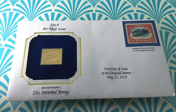 1918 22 kt gold replica 24 cent 1918 stamp airplane stamp collectors, airplane enthusiasts