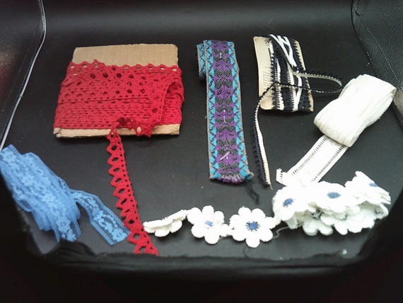 Vintage Crocheted Lace and Trim Sewing Remnants Bits and Bobs Fantastic Ecru Ribbon Nice for your craft projects.